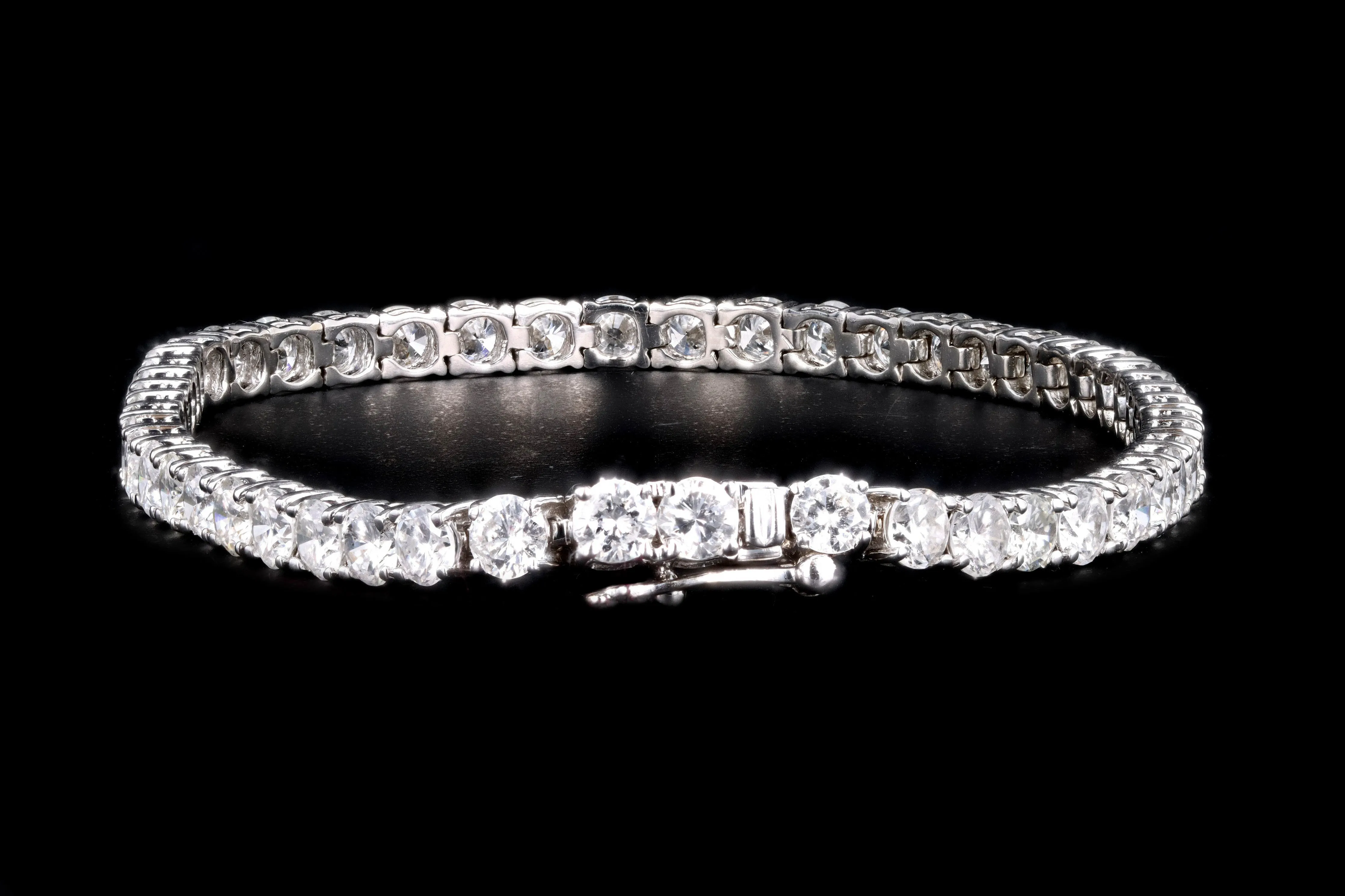 New 14K White Gold 7.98 Carat Round Brilliant Cut Diamond Tennis Bracelet