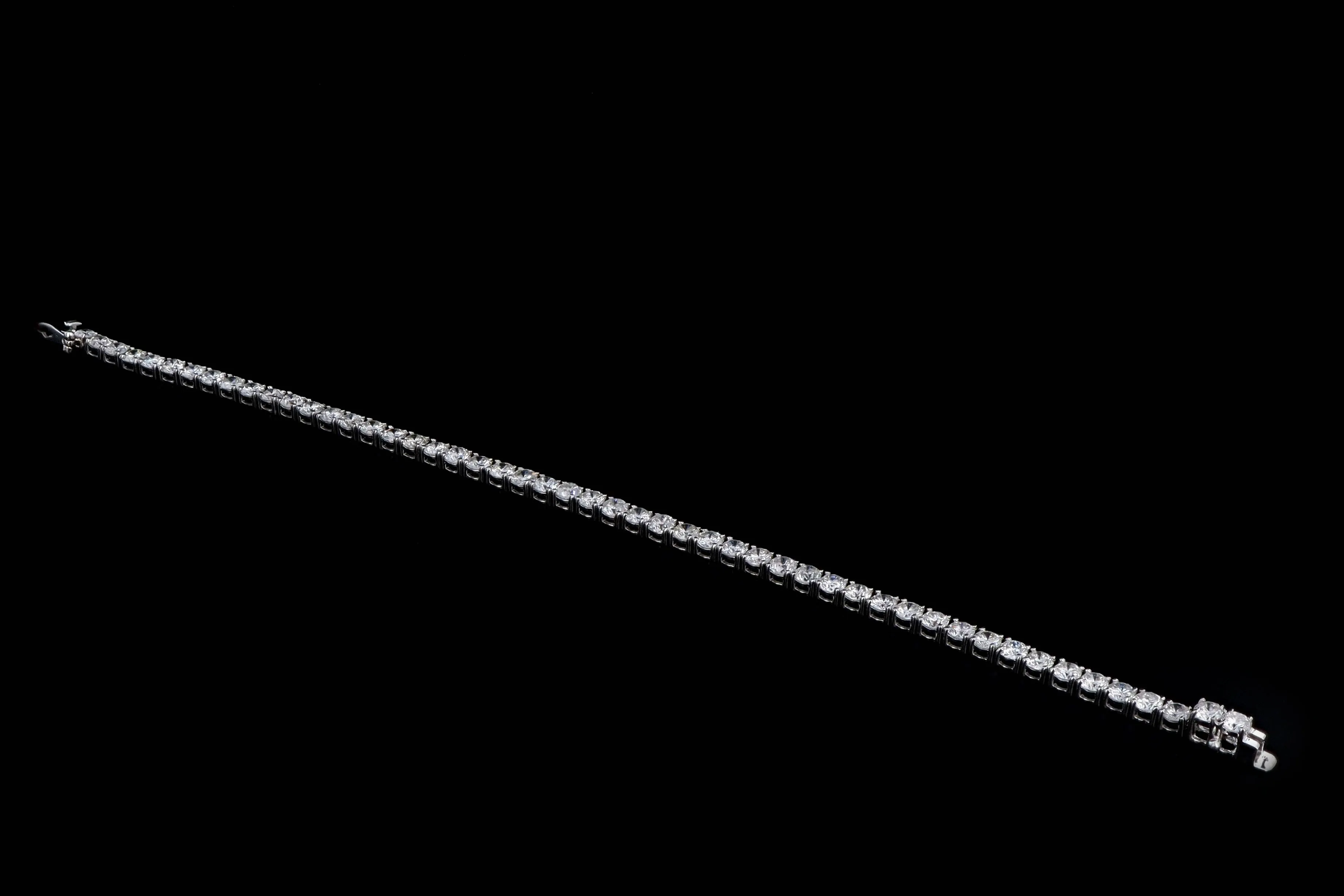 New 14K White Gold 7.98 Carat Round Brilliant Cut Diamond Tennis Bracelet