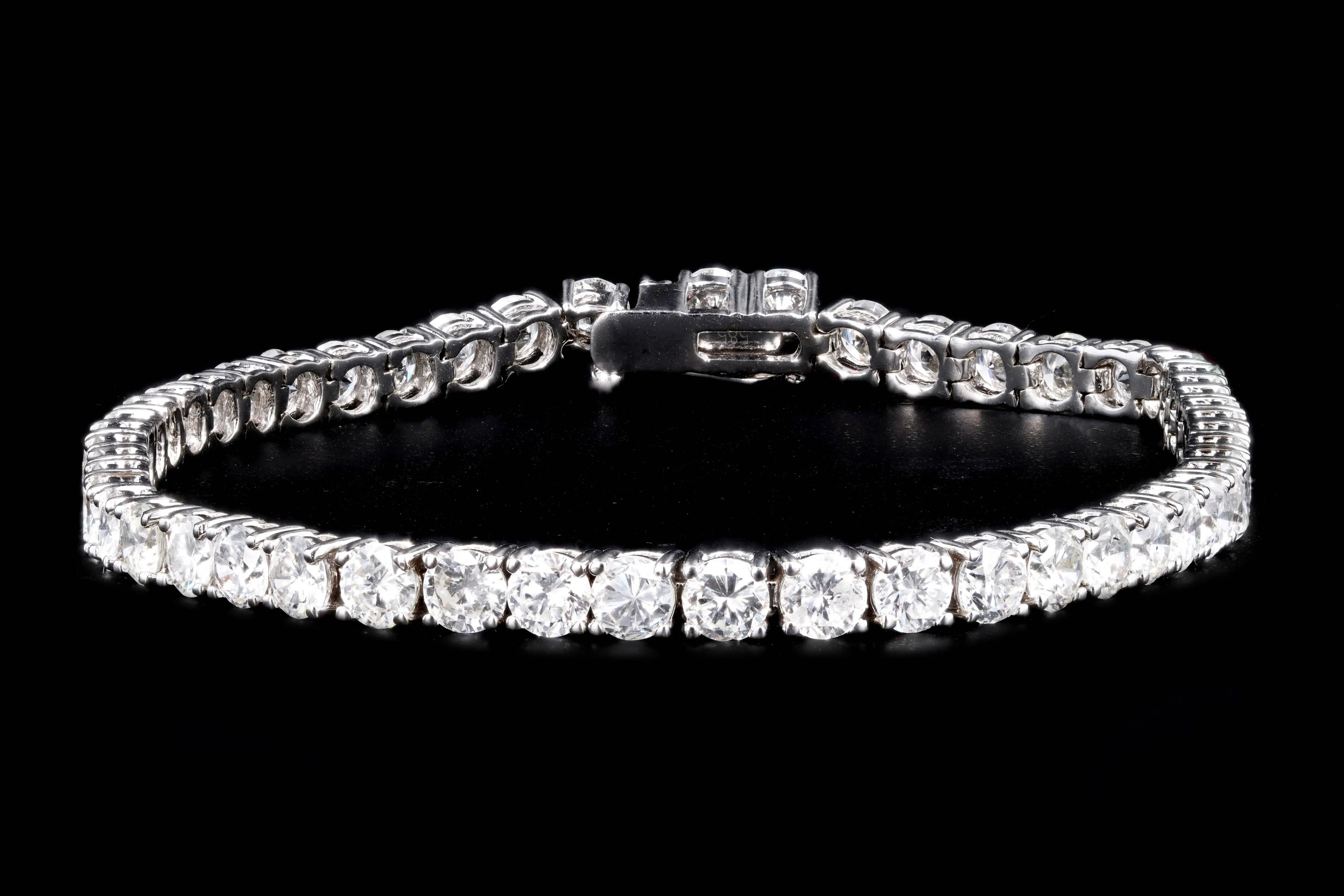 New 14K White Gold 7.98 Carat Round Brilliant Cut Diamond Tennis Bracelet