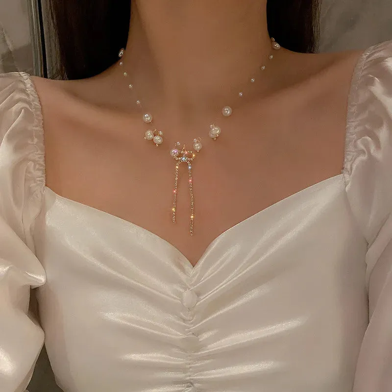 New Beads Women's Neck Chain Kpop Pearl Choker Necklace Gold Color Goth Chocker Jewelry On The Neck Pendant