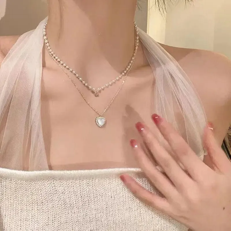 New Beads Women's Neck Chain Kpop Pearl Choker Necklace Gold Color Goth Chocker Jewelry On The Neck Pendant