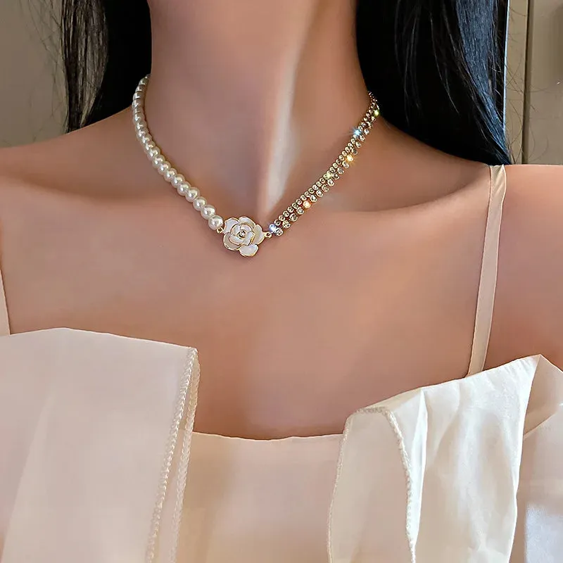 New Beads Women's Neck Chain Kpop Pearl Choker Necklace Gold Color Goth Chocker Jewelry On The Neck Pendant