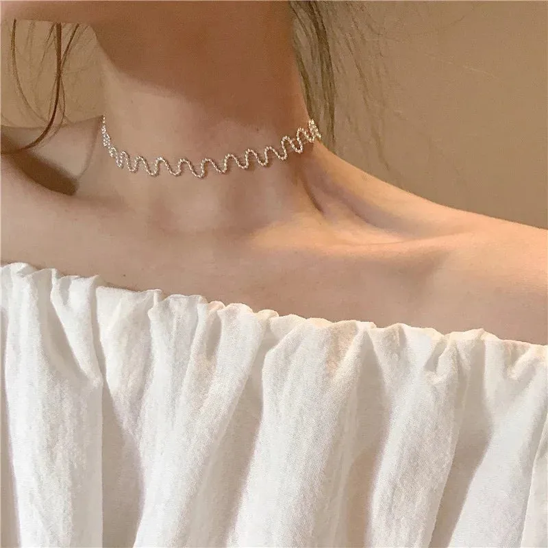 New Beads Women's Neck Chain Kpop Pearl Choker Necklace Gold Color Goth Chocker Jewelry On The Neck Pendant