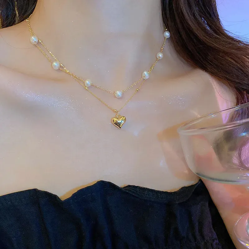 New Beads Women's Neck Chain Kpop Pearl Choker Necklace Gold Color Goth Chocker Jewelry On The Neck Pendant