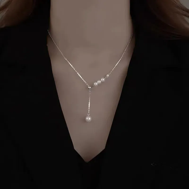 New Beads Women's Neck Chain Kpop Pearl Choker Necklace Gold Color Goth Chocker Jewelry On The Neck Pendant