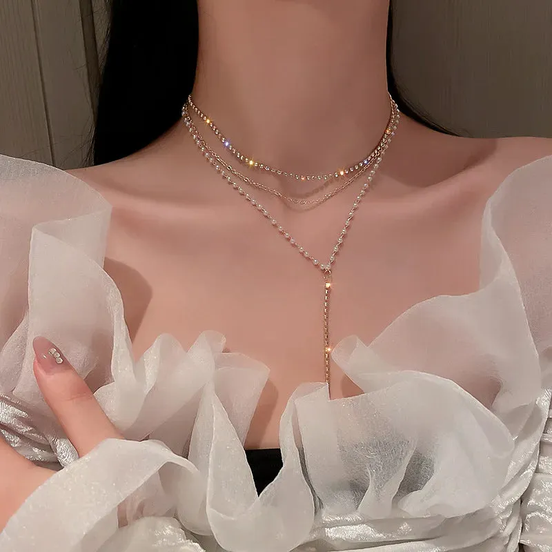 New Beads Women's Neck Chain Kpop Pearl Choker Necklace Gold Color Goth Chocker Jewelry On The Neck Pendant