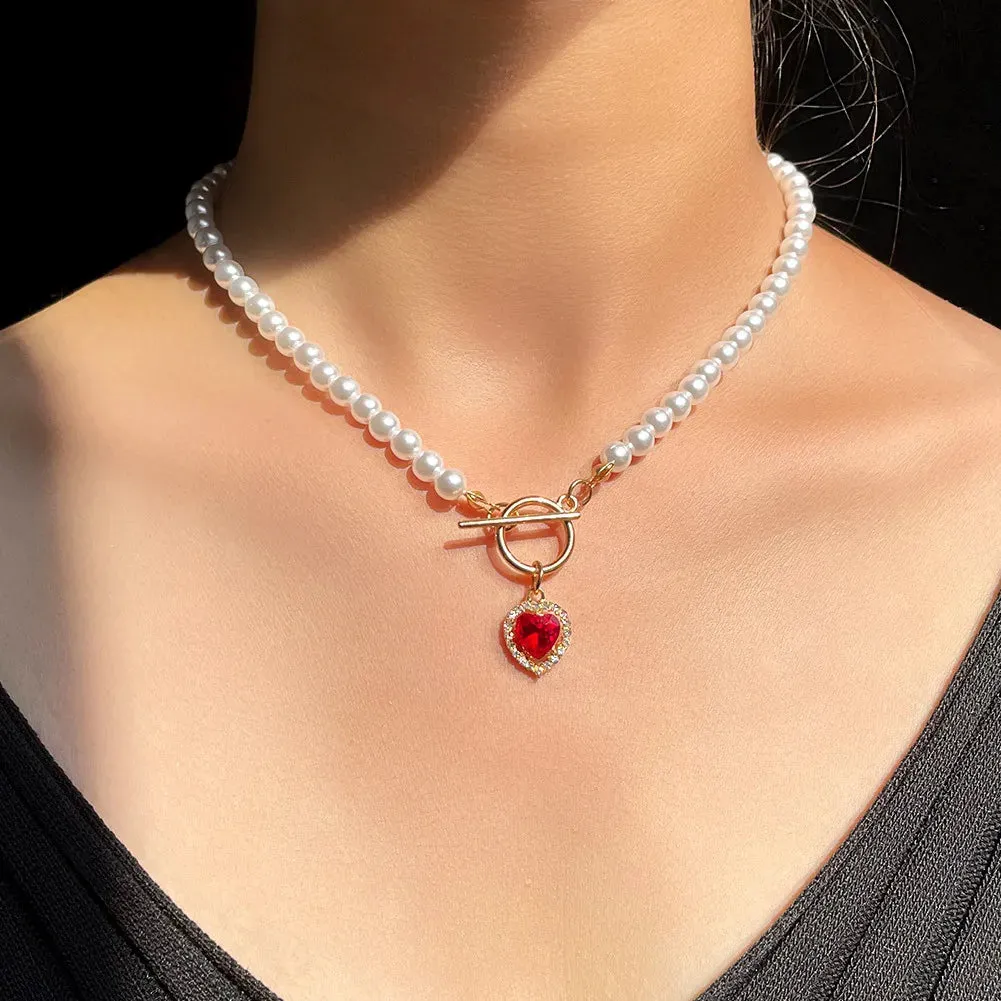 New Beads Women's Neck Chain Kpop Pearl Choker Necklace Gold Color Goth Chocker Jewelry On The Neck Pendant