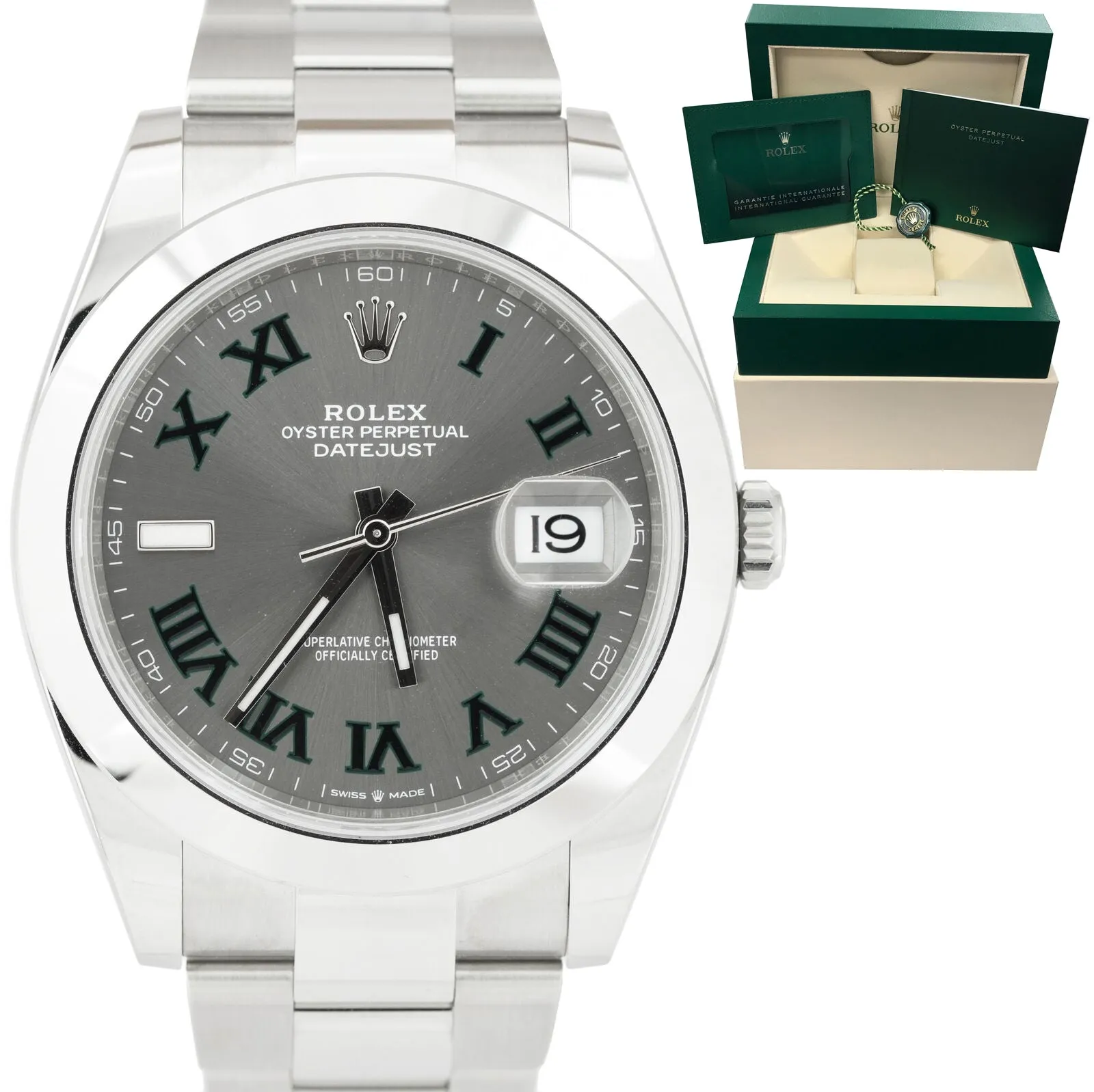 NEW DEC. 2021 Rolex DateJust 41 Wimbledon Rhodium Grey 41mm Oyster Watch 126300