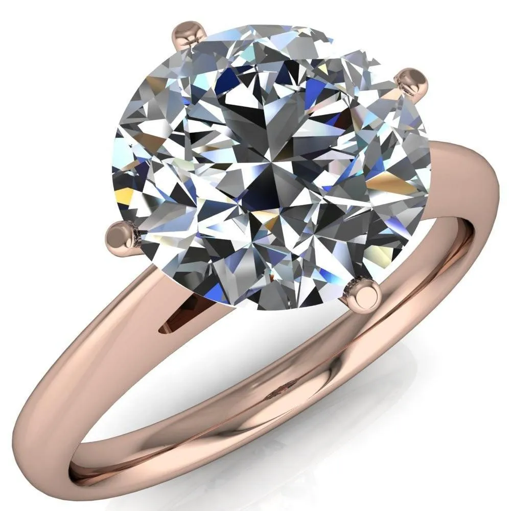 Noelle Round Center Stone Classic 4 T Prongs Cathedral Comfort Fit Solitaire Ring
