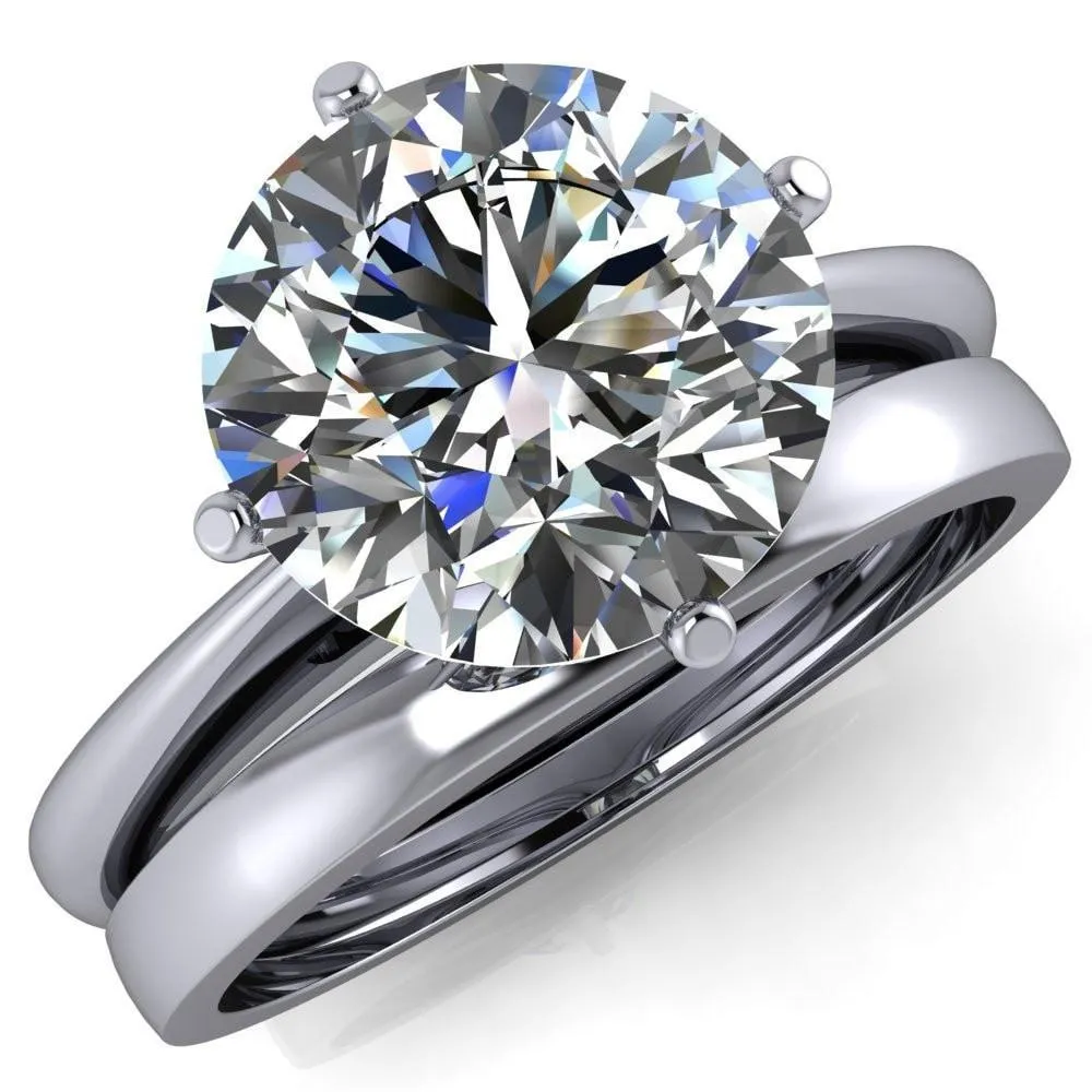 Noelle Round Center Stone Classic 4 T Prongs Cathedral Comfort Fit Solitaire Ring