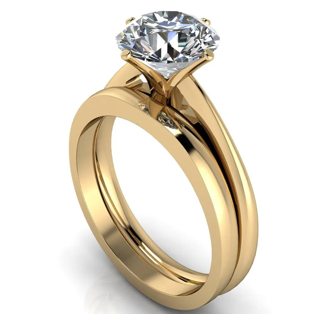 Noelle Round Center Stone Classic 4 T Prongs Cathedral Comfort Fit Solitaire Ring