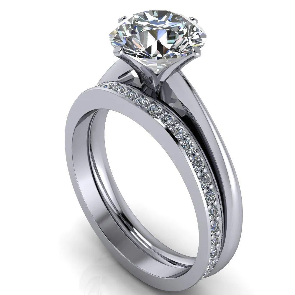 Noelle Round Center Stone Classic 4 T Prongs Cathedral Comfort Fit Solitaire Ring