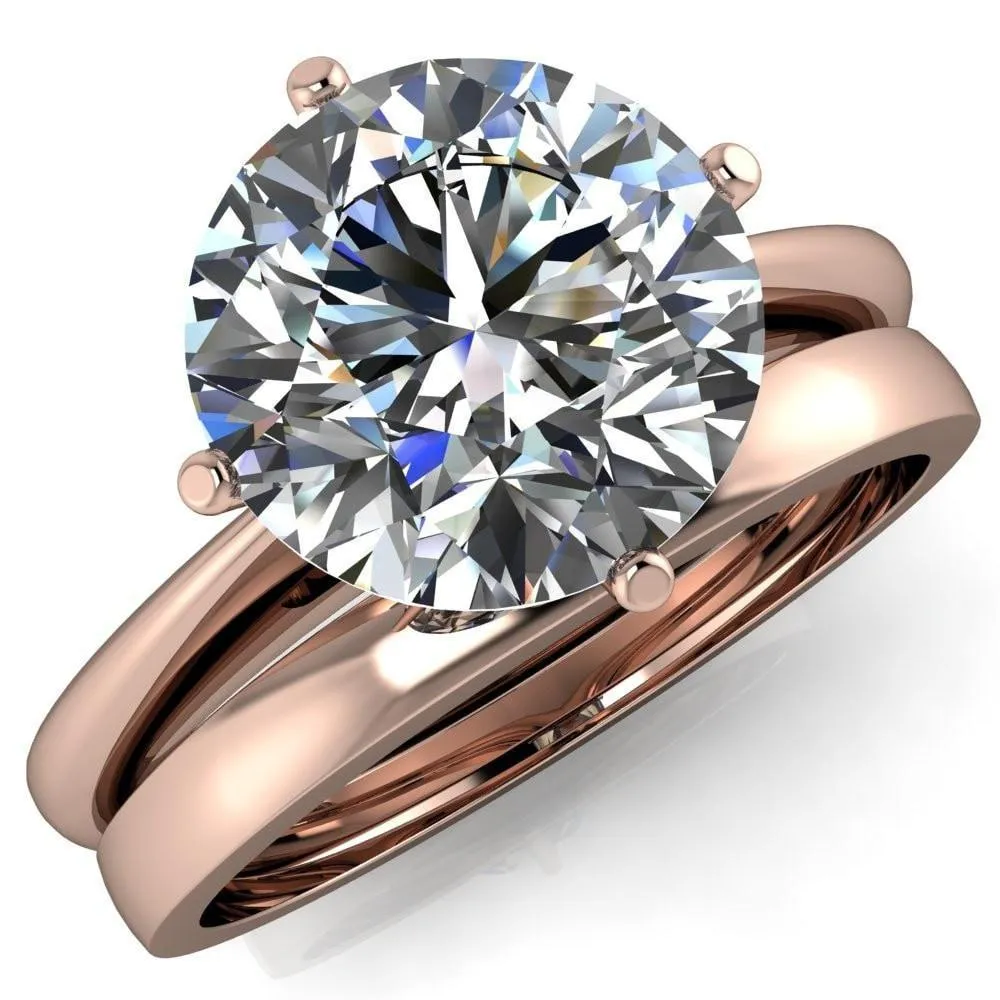 Noelle Round Center Stone Classic 4 T Prongs Cathedral Comfort Fit Solitaire Ring
