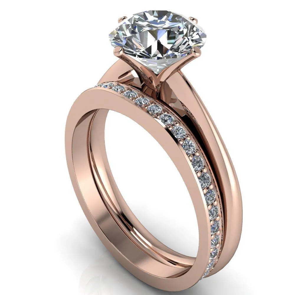 Noelle Round Center Stone Classic 4 T Prongs Cathedral Comfort Fit Solitaire Ring