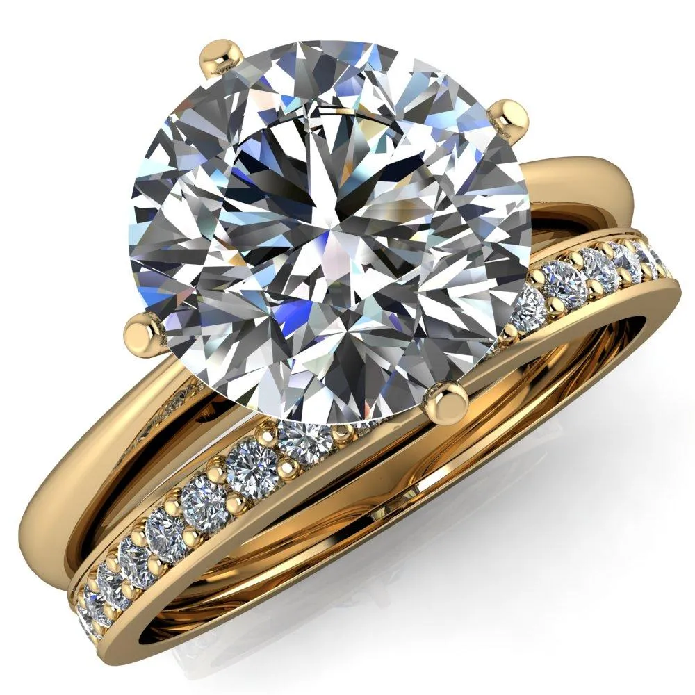 Noelle Round Center Stone Classic 4 T Prongs Cathedral Comfort Fit Solitaire Ring