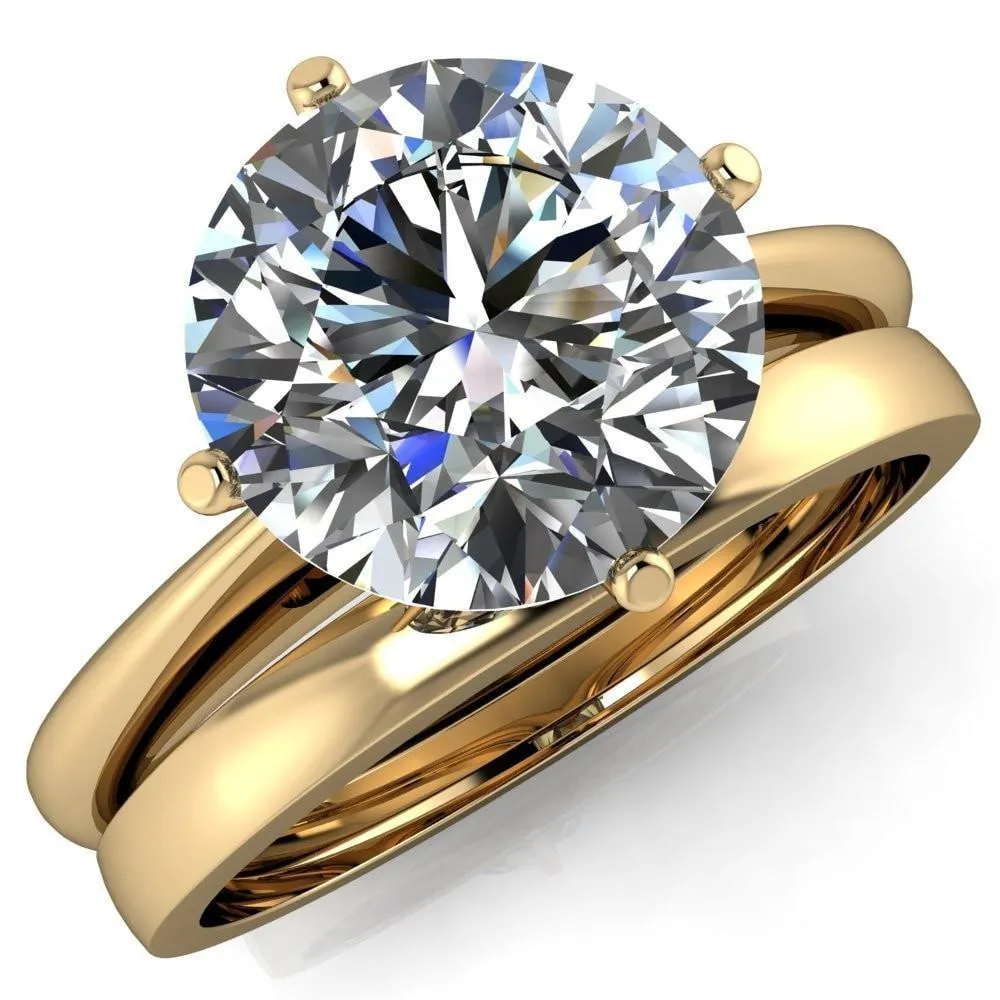 Noelle Round Center Stone Classic 4 T Prongs Cathedral Comfort Fit Solitaire Ring
