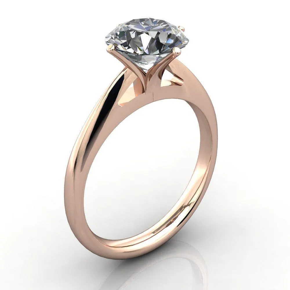 Noelle Round Center Stone Classic 4 T Prongs Cathedral Comfort Fit Solitaire Ring