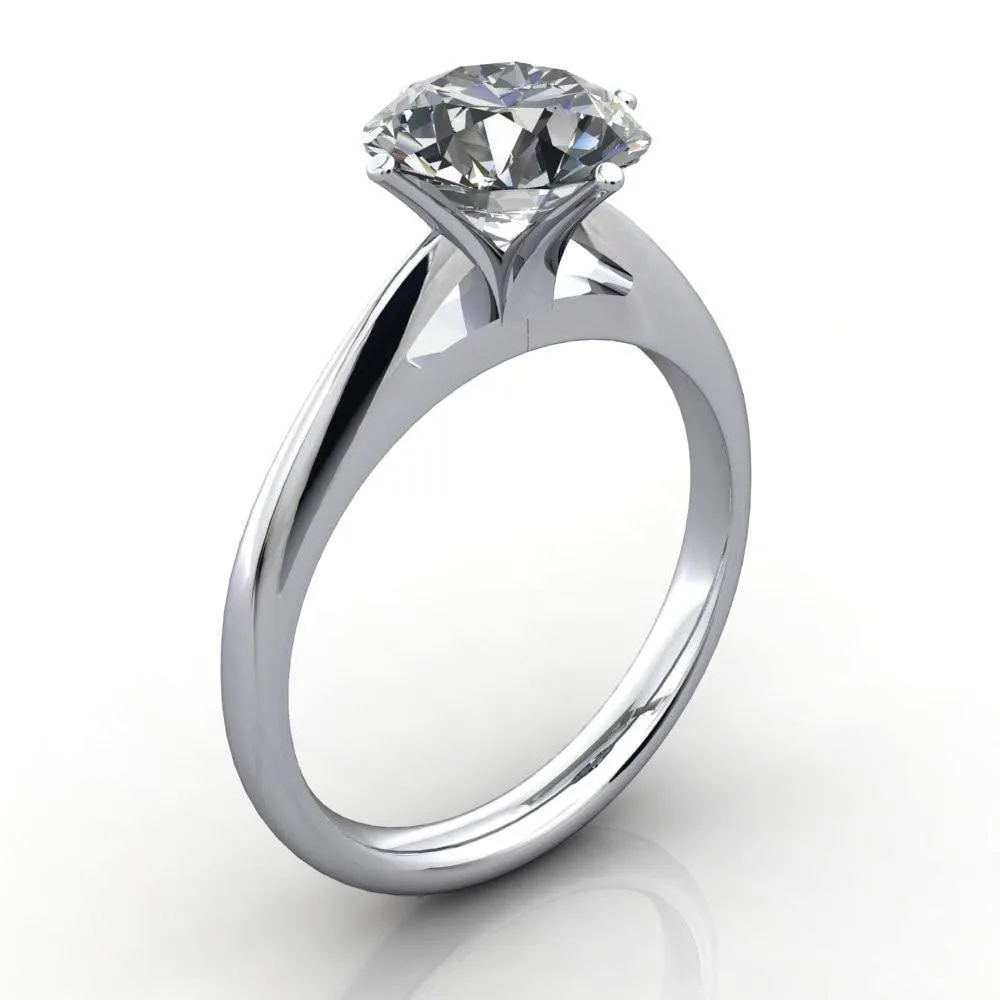 Noelle Round Center Stone Classic 4 T Prongs Cathedral Comfort Fit Solitaire Ring