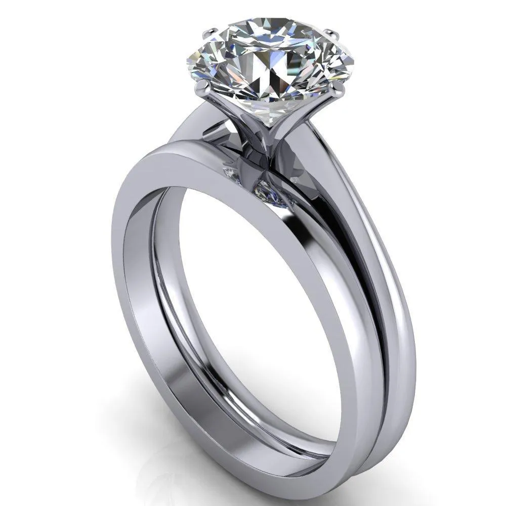 Noelle Round Center Stone Classic 4 T Prongs Cathedral Comfort Fit Solitaire Ring