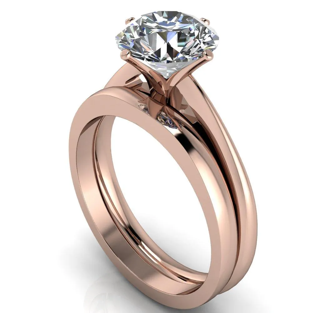 Noelle Round Center Stone Classic 4 T Prongs Cathedral Comfort Fit Solitaire Ring