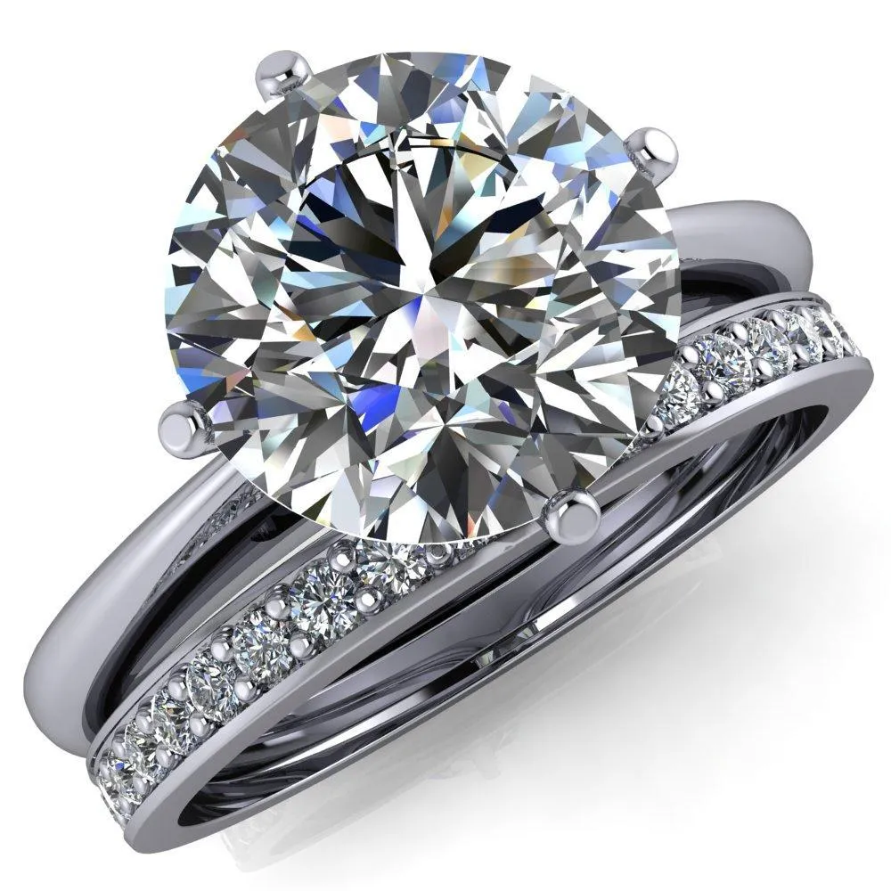 Noelle Round Center Stone Classic 4 T Prongs Cathedral Comfort Fit Solitaire Ring