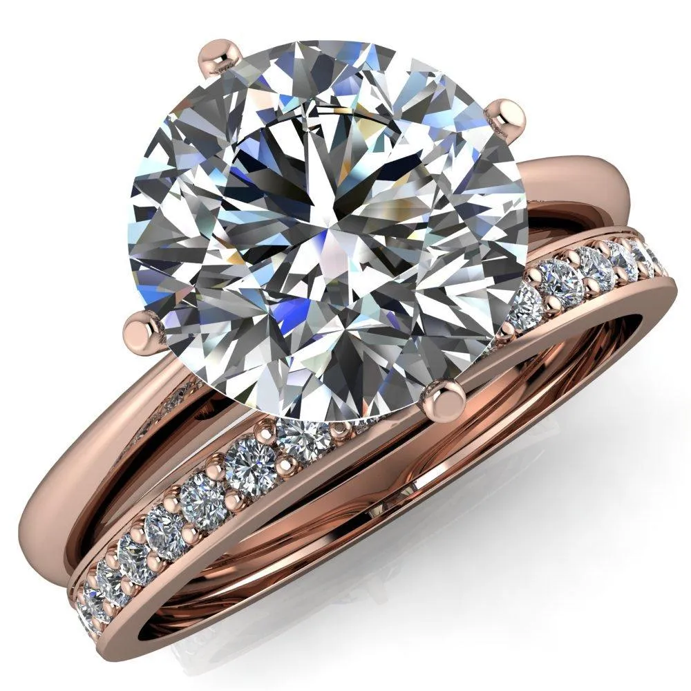 Noelle Round Center Stone Classic 4 T Prongs Cathedral Comfort Fit Solitaire Ring