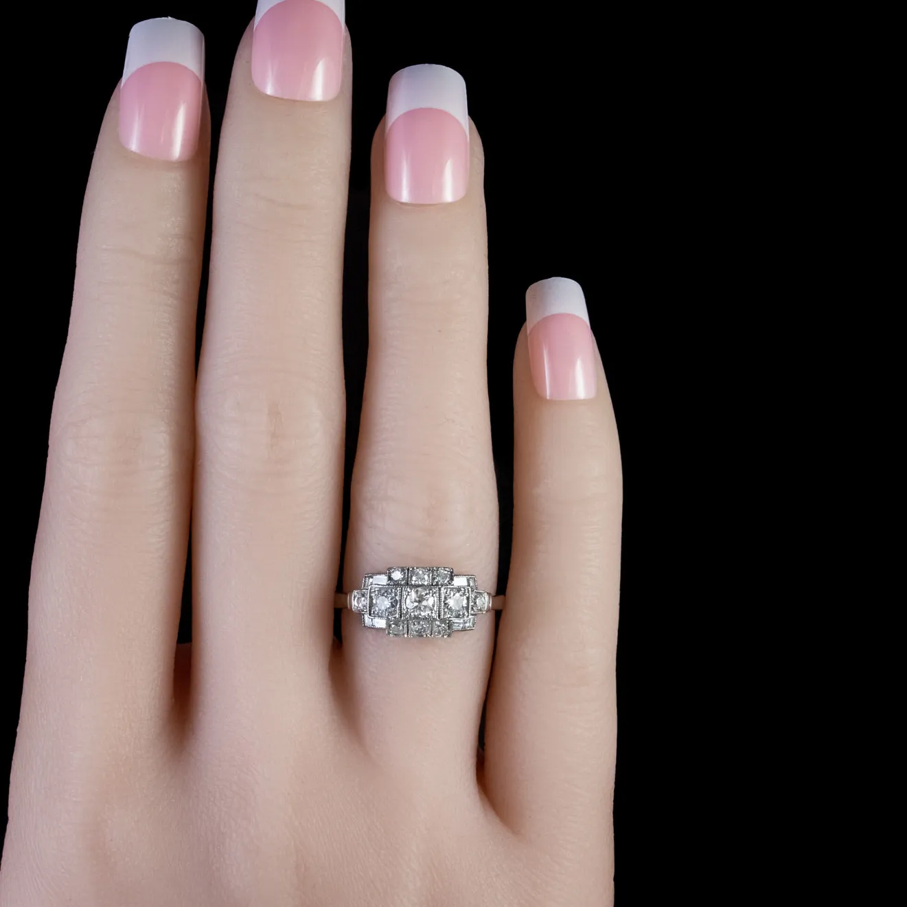 Old Cut Diamond Cluster Ring Platinum 1Ct Of Diamond