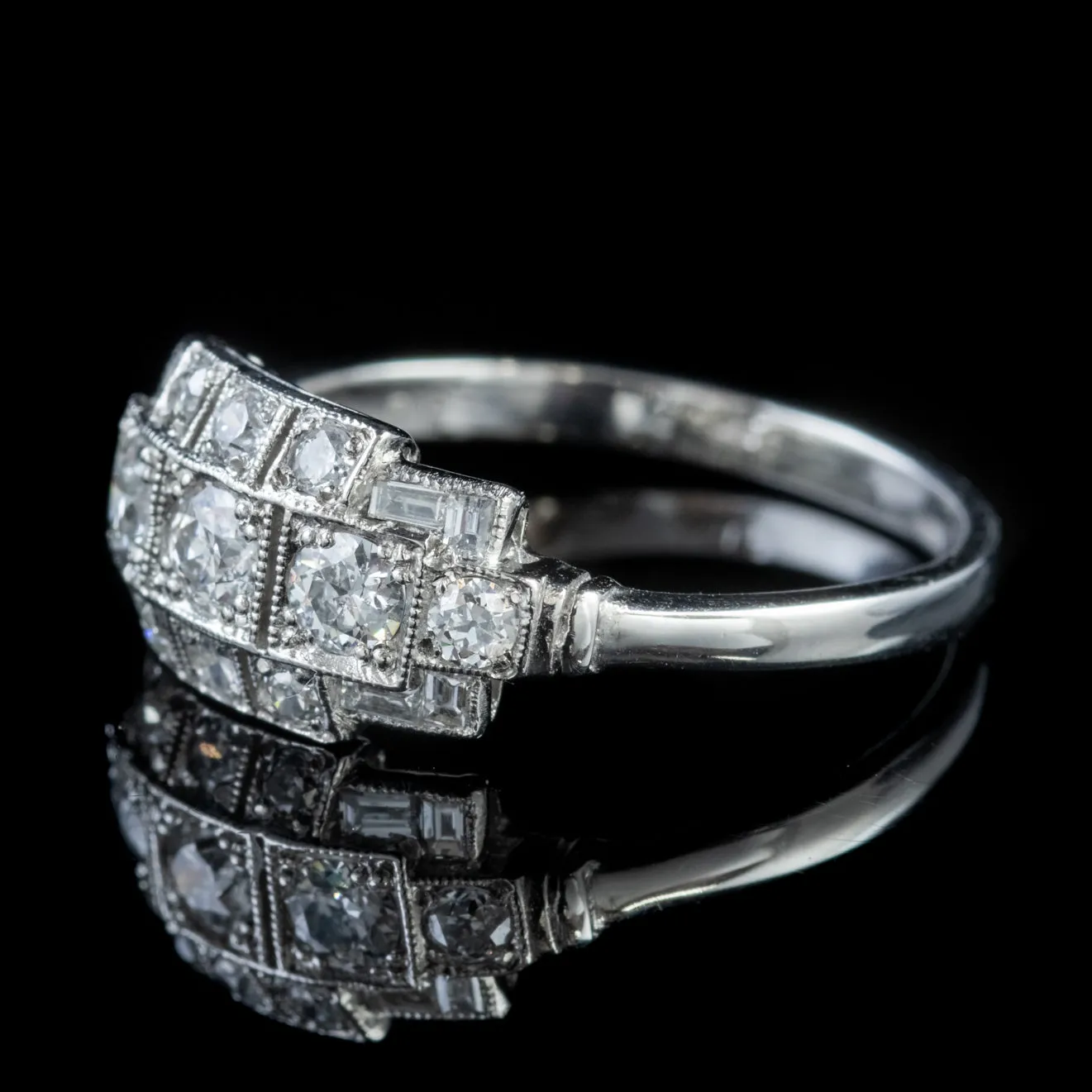 Old Cut Diamond Cluster Ring Platinum 1Ct Of Diamond