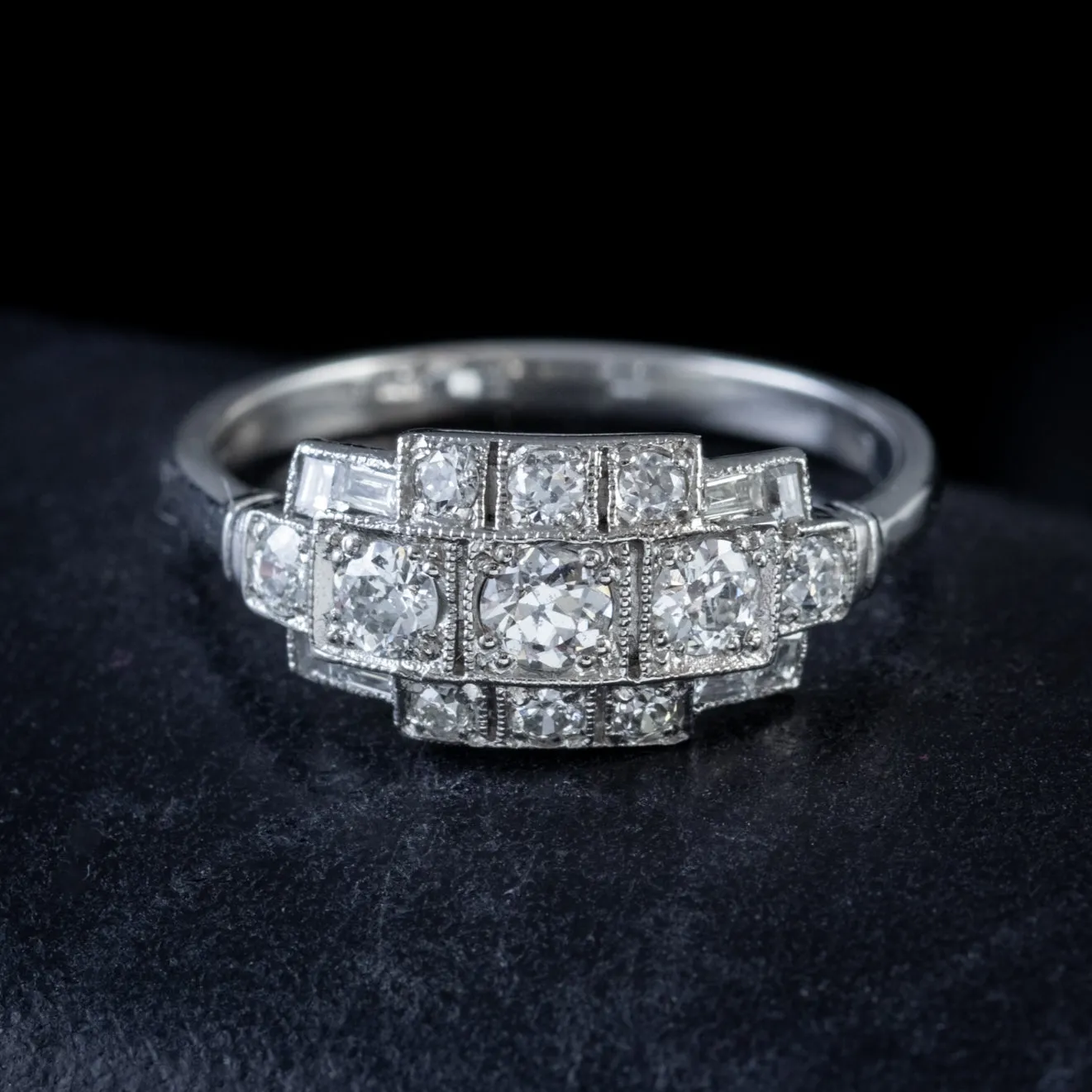 Old Cut Diamond Cluster Ring Platinum 1Ct Of Diamond