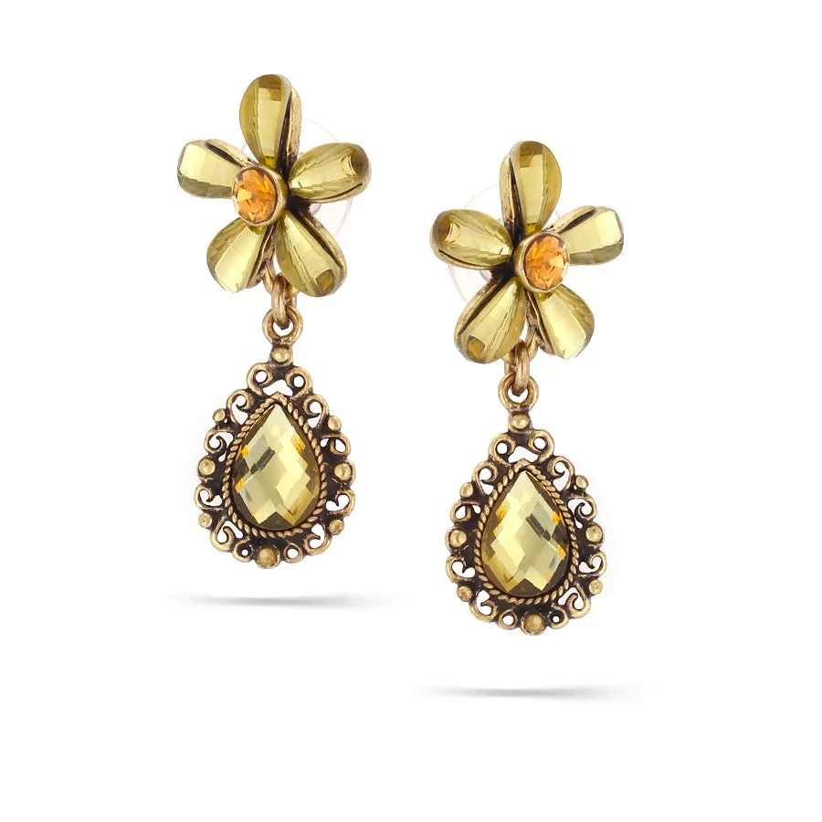 OLIVE AND ORANGE CRYSTAL DROP STUD  EARRINGS #243BR3401 (1E17/1D10)