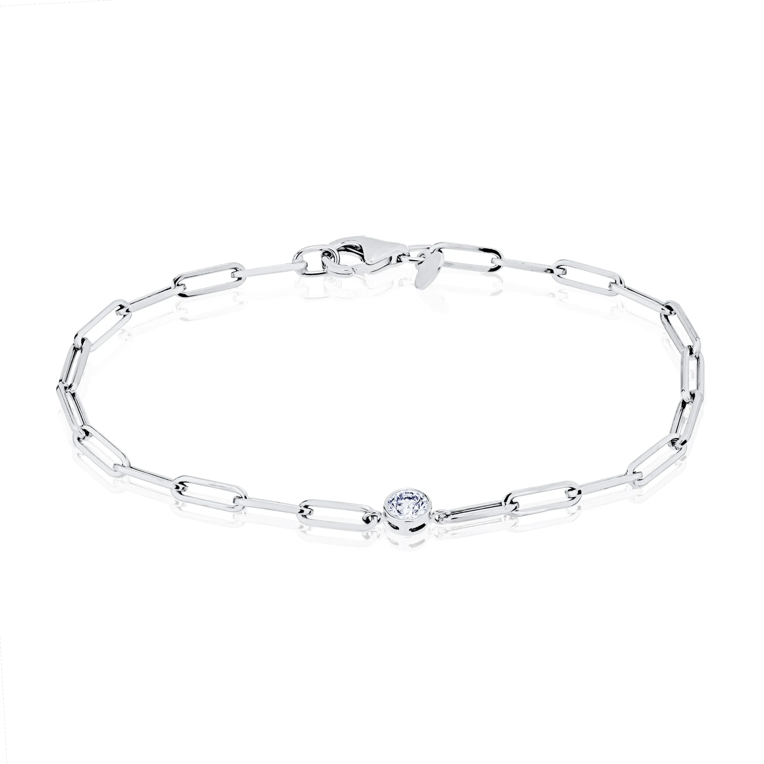 One-Stone Lab Grown Bezel Paperclip Bracelet