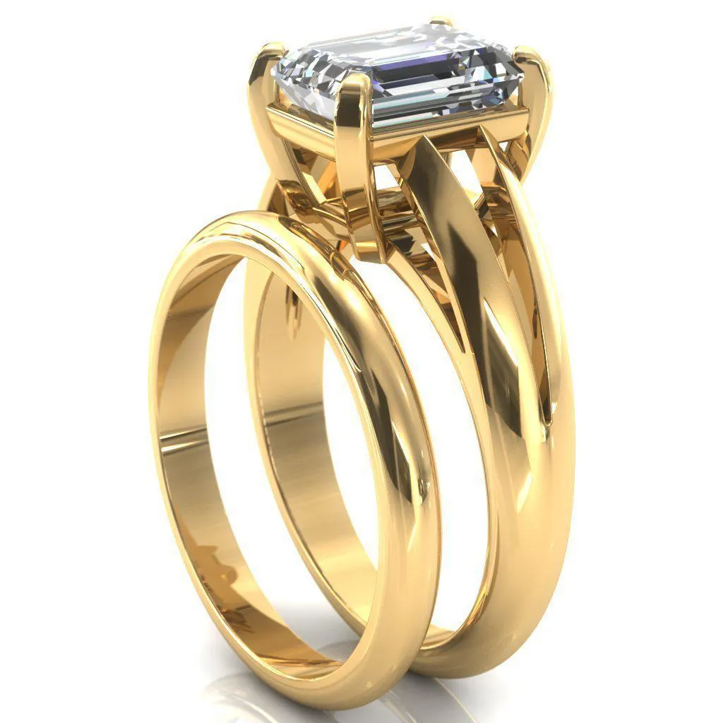 Onica Radiant Center Stone Shaped Split Shank High Setting Cathedral Engagement Ring