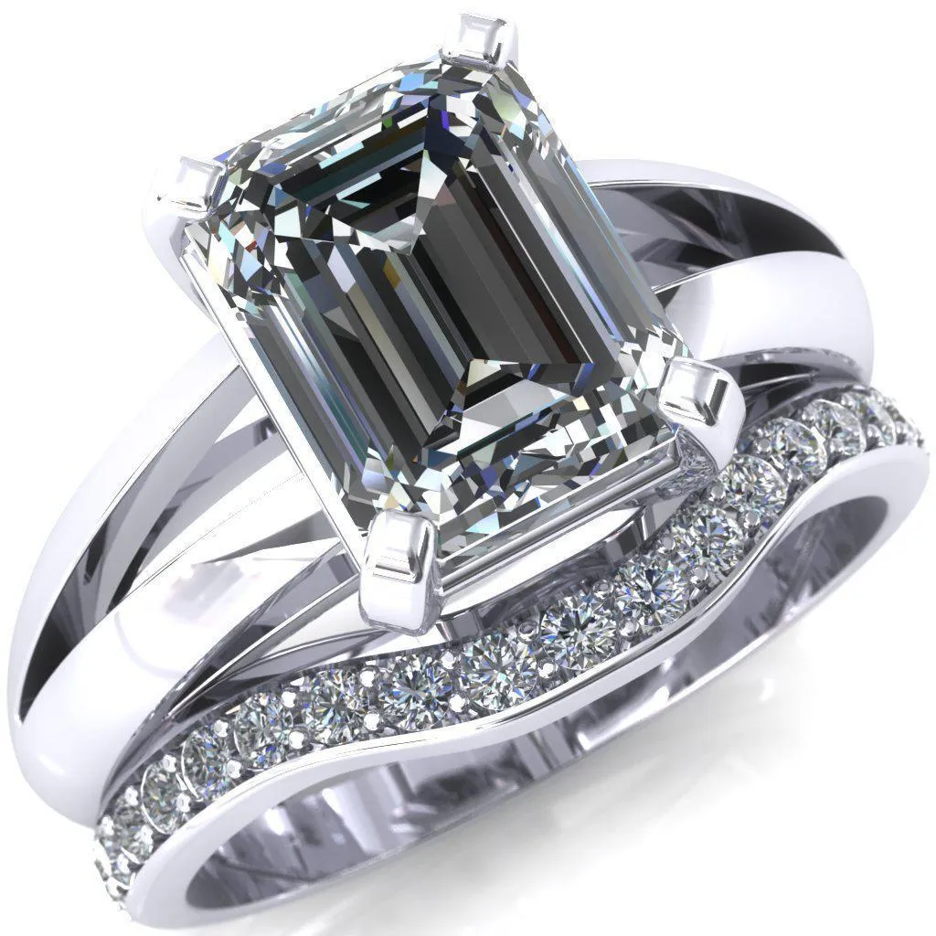 Onica Radiant Center Stone Shaped Split Shank High Setting Cathedral Engagement Ring