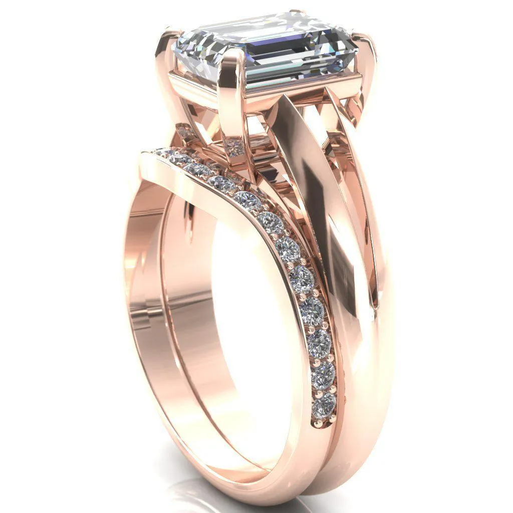 Onica Radiant Center Stone Shaped Split Shank High Setting Cathedral Engagement Ring