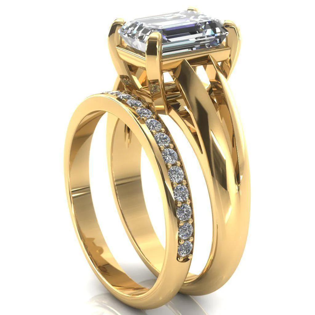 Onica Radiant Center Stone Shaped Split Shank High Setting Cathedral Engagement Ring