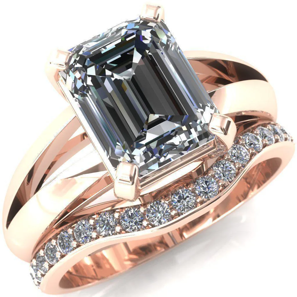 Onica Radiant Center Stone Shaped Split Shank High Setting Cathedral Engagement Ring