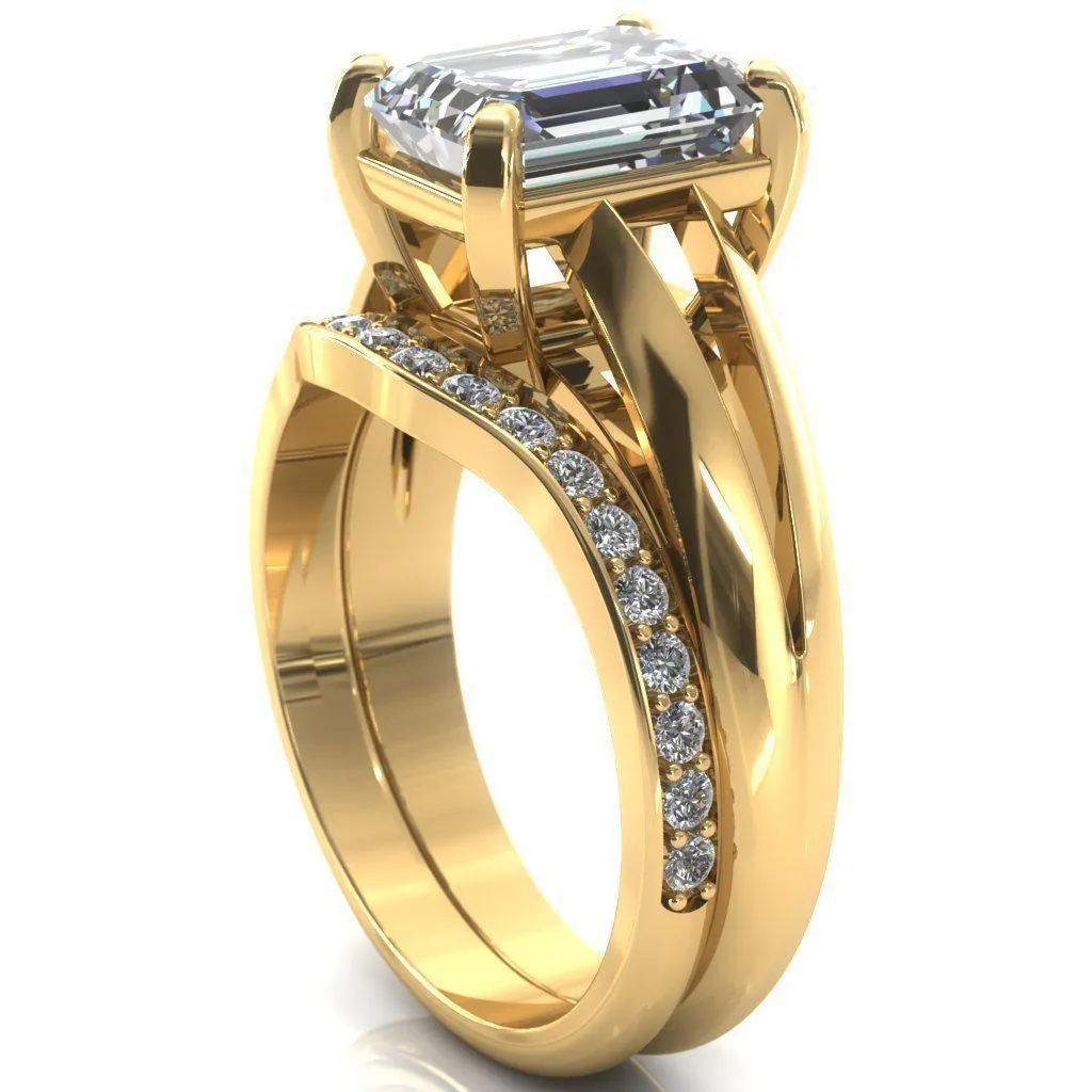 Onica Radiant Center Stone Shaped Split Shank High Setting Cathedral Engagement Ring