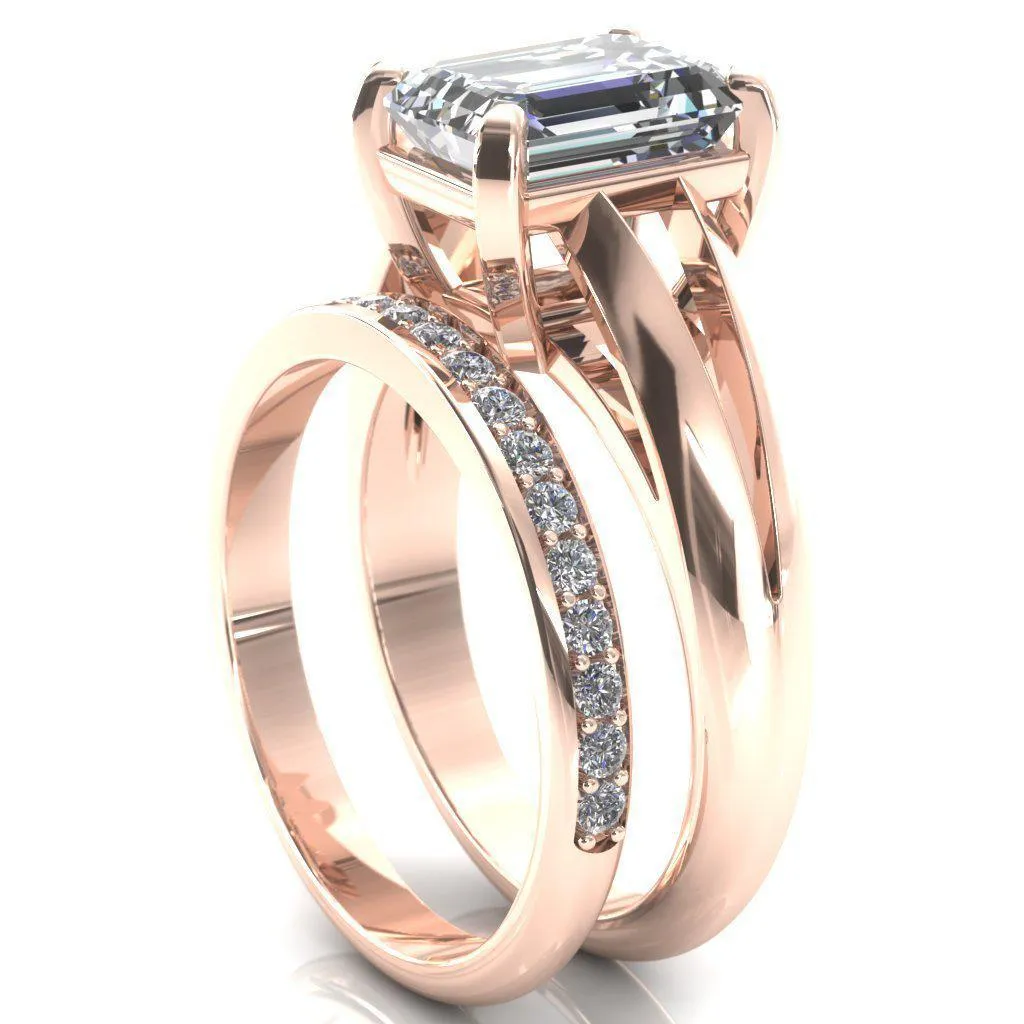 Onica Radiant Center Stone Shaped Split Shank High Setting Cathedral Engagement Ring
