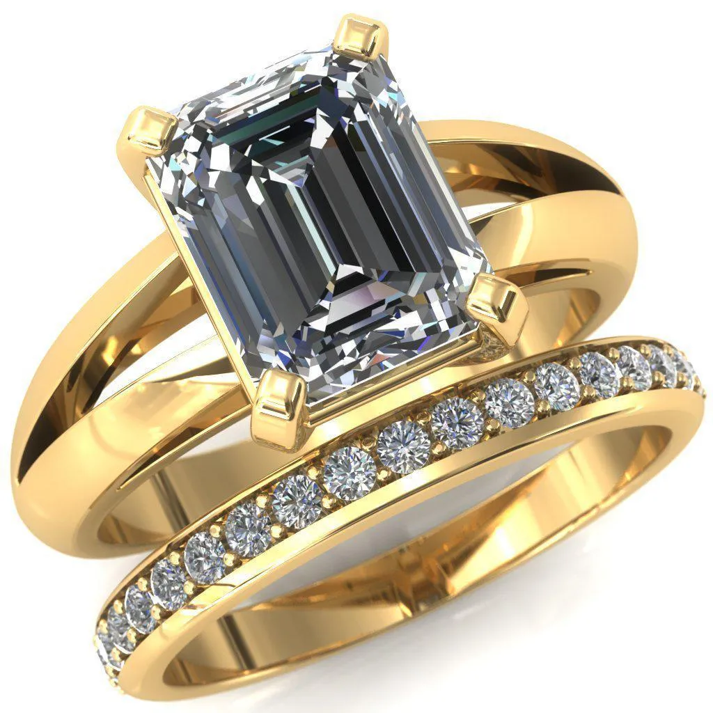 Onica Radiant Center Stone Shaped Split Shank High Setting Cathedral Engagement Ring
