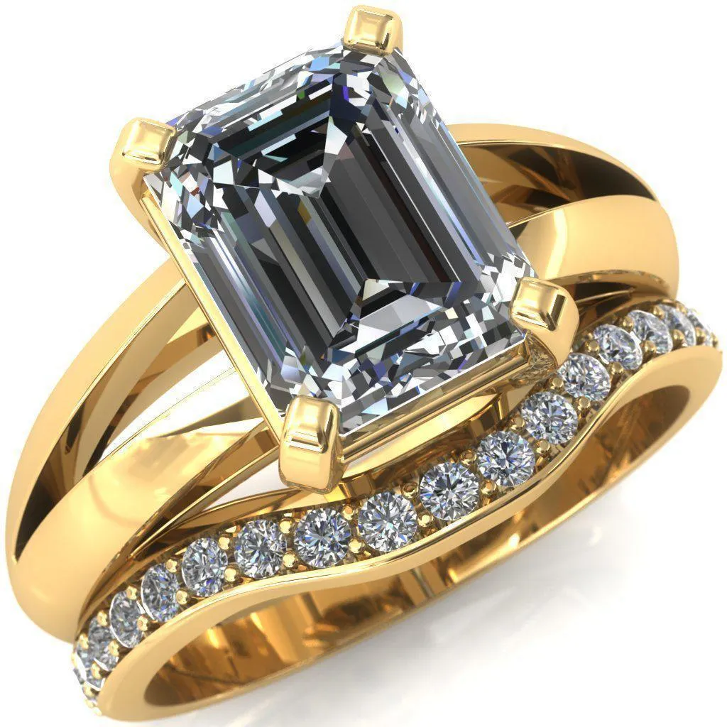 Onica Radiant Center Stone Shaped Split Shank High Setting Cathedral Engagement Ring