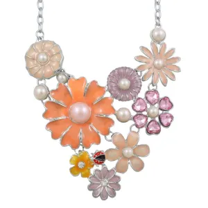 Orange Enamel Garden of Spring Flowers Necklace - RSN520