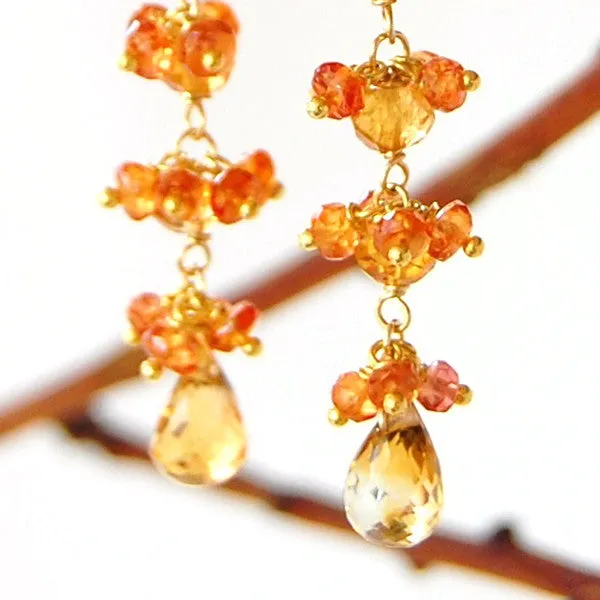 Orange Sapphire Earrings with Citrine
