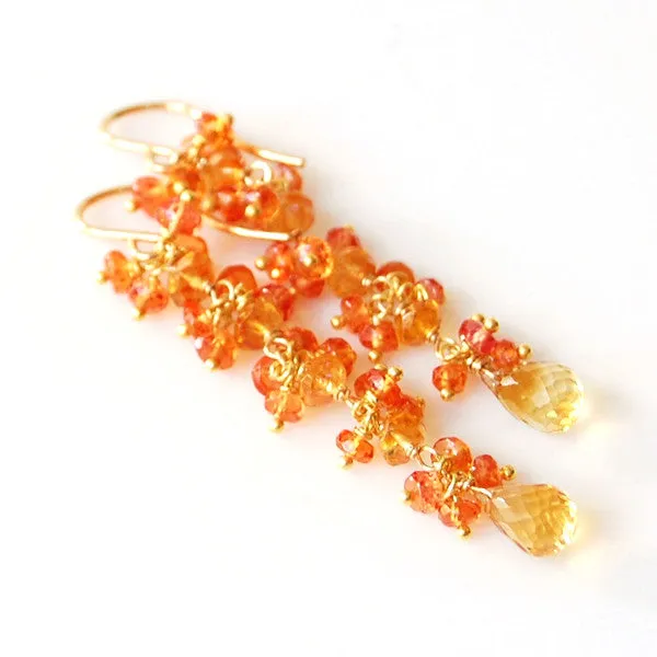 Orange Sapphire Earrings with Citrine