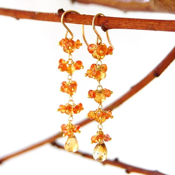 Orange Sapphire Earrings with Citrine