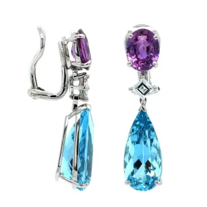 Oscar Heyman Platinum Aquamarine and Sapphire Drop Earrings