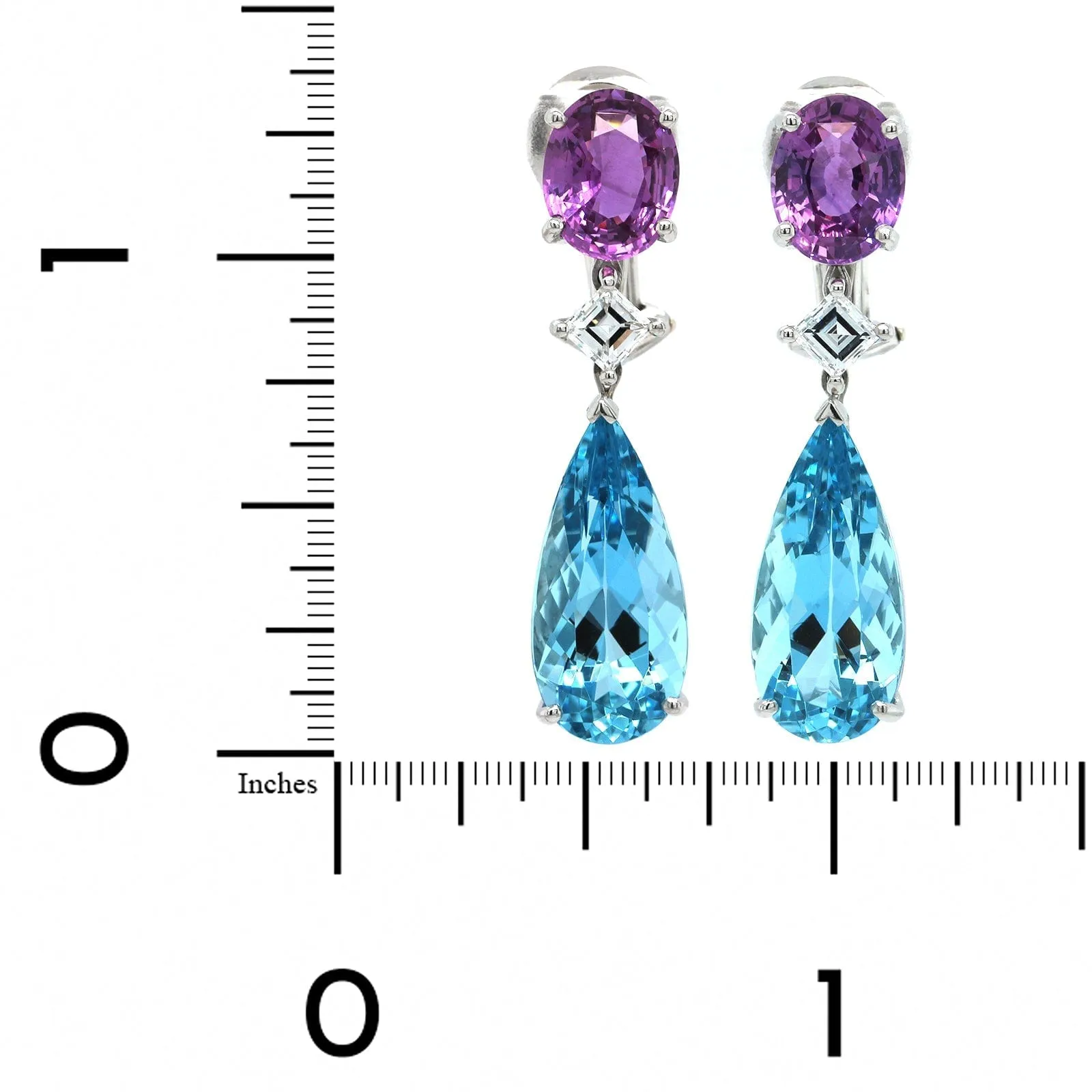 Oscar Heyman Platinum Aquamarine and Sapphire Drop Earrings