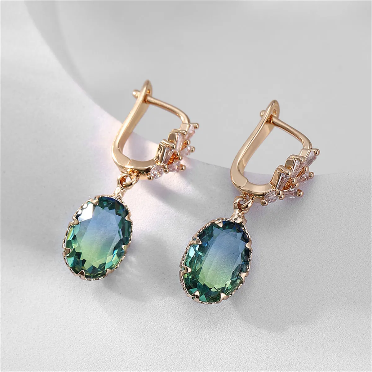 Oval-Cut Crystal & 18K Gold-Plated Huggie Earring