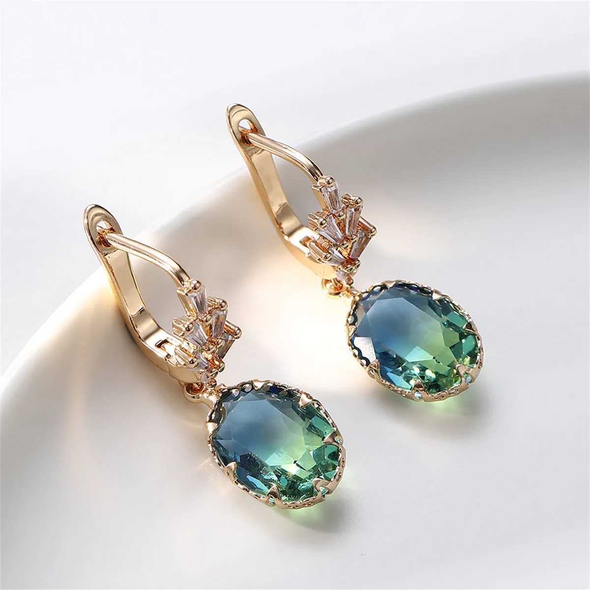 Oval-Cut Crystal & 18K Gold-Plated Huggie Earring