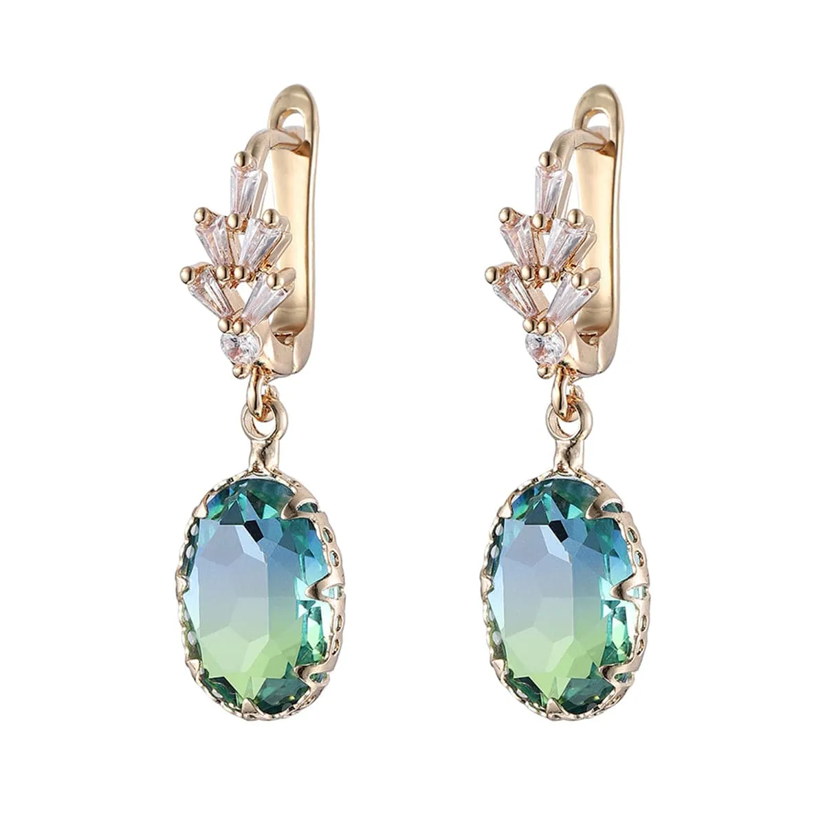 Oval-Cut Crystal & 18K Gold-Plated Huggie Earring