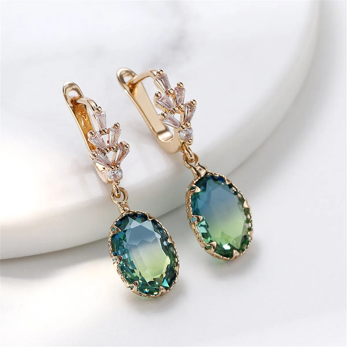 Oval-Cut Crystal & 18K Gold-Plated Huggie Earring